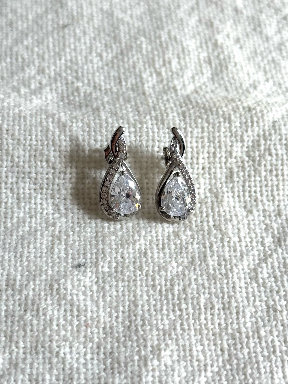NEW! Plated Teardrop Cubic Zirconia Stud Earrings - Elegant Women Jewelry